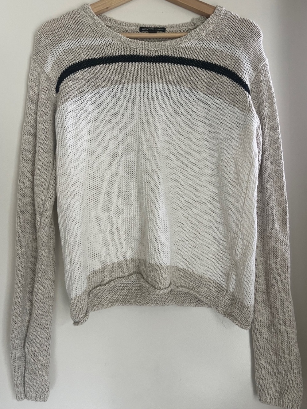 James Perse Beige, Ivory & Navy Lightweight Crewneck Sweater